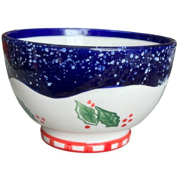 Vtg SMUCKER'S Ceramic Winter Bowl Holly Snow Jelly Jar "Lid" Footed 2002 3.5" t - Picture 2 of 7